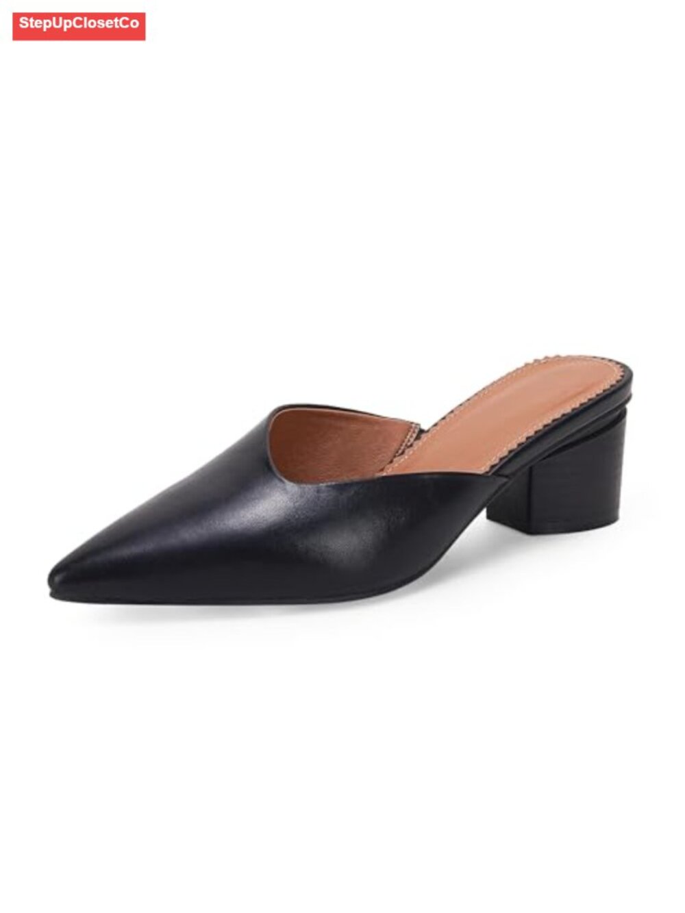 Women's Pointed Toe V Cut Chunky Block Heel Mules Slip On Clogs Office Fashion